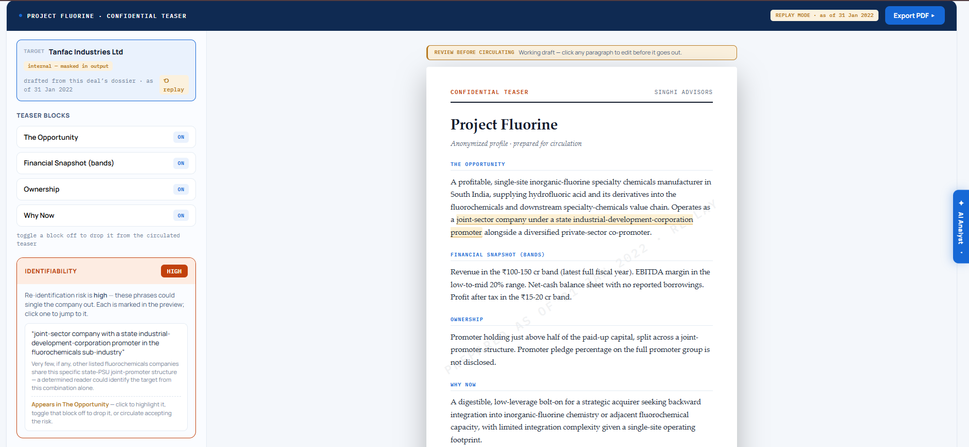 Drafted teaser and CIM documents